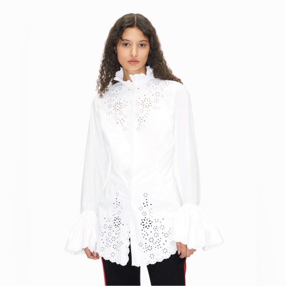 NWT H&M Rabbane eyelet embroidered white poplin shirt sz S